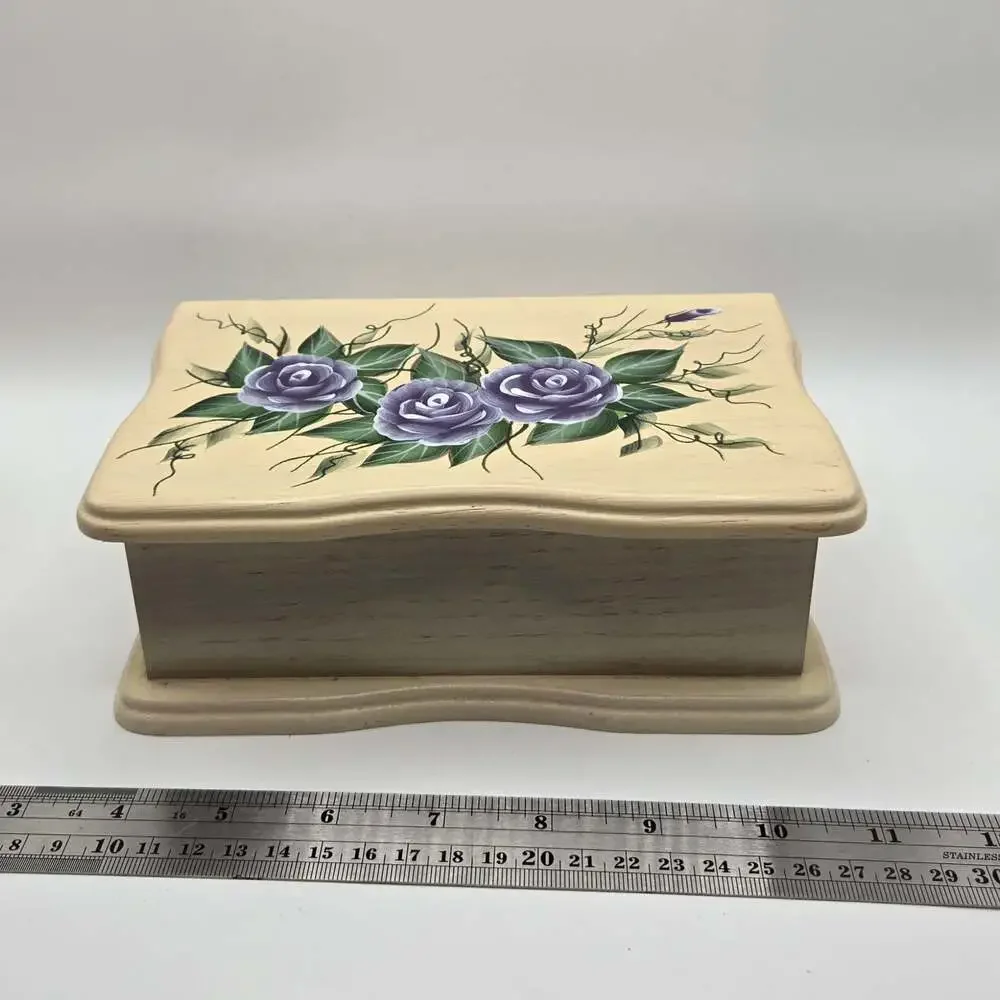 Hand Painted Wooden Jewelry Box with Floral Design
